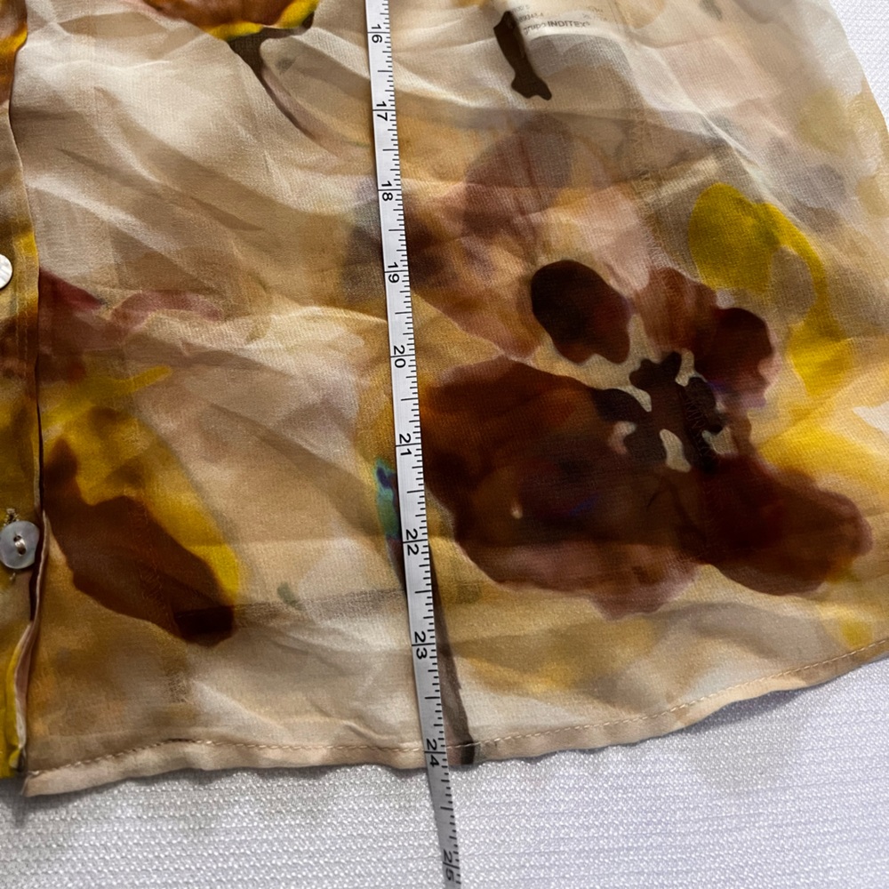 ZARA Scarf Detail Floral Print Oversized Shirt | Ecru/Yellow - Picture 14 of 14